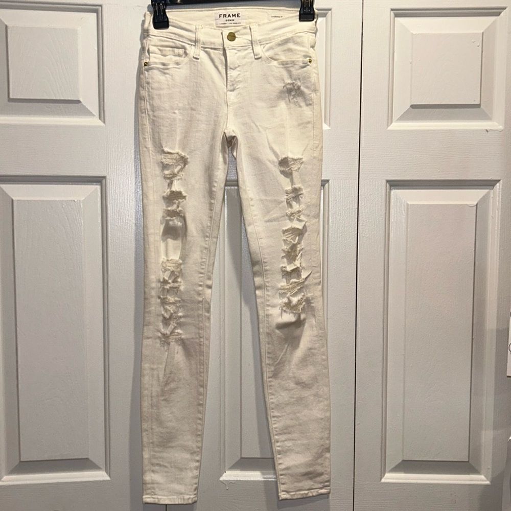 FRAME Denim Off White Le Skinny de Jeanne Jeans, Size 24